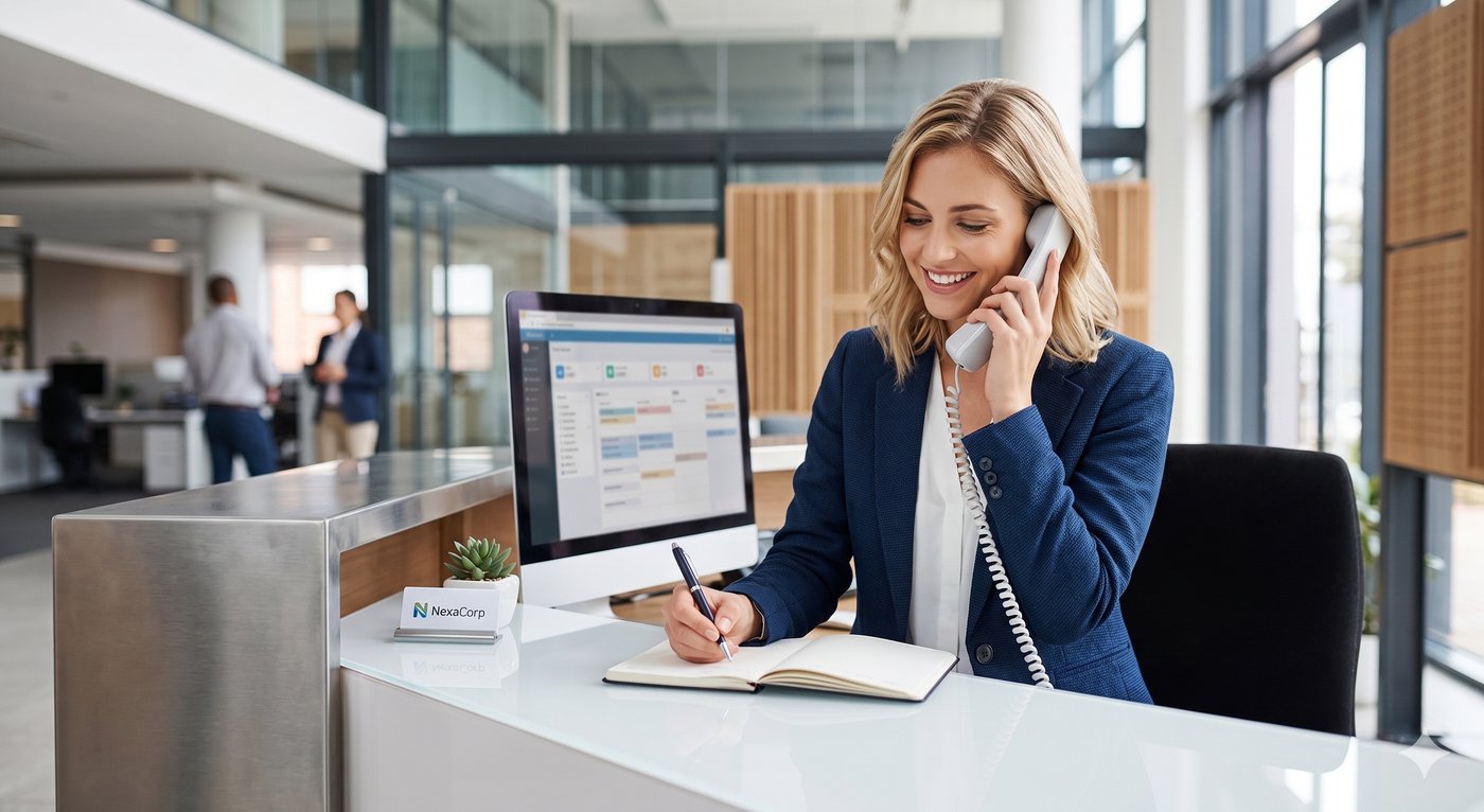 Recepcionista profissional ao telefone